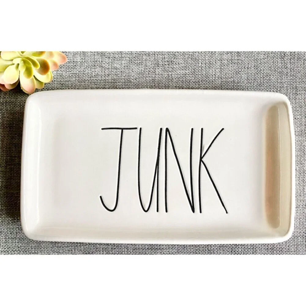 New Rae Dunn JUNK Ceramic Makeup Jewelry Keys Change Trinket Organizer Tray 9
